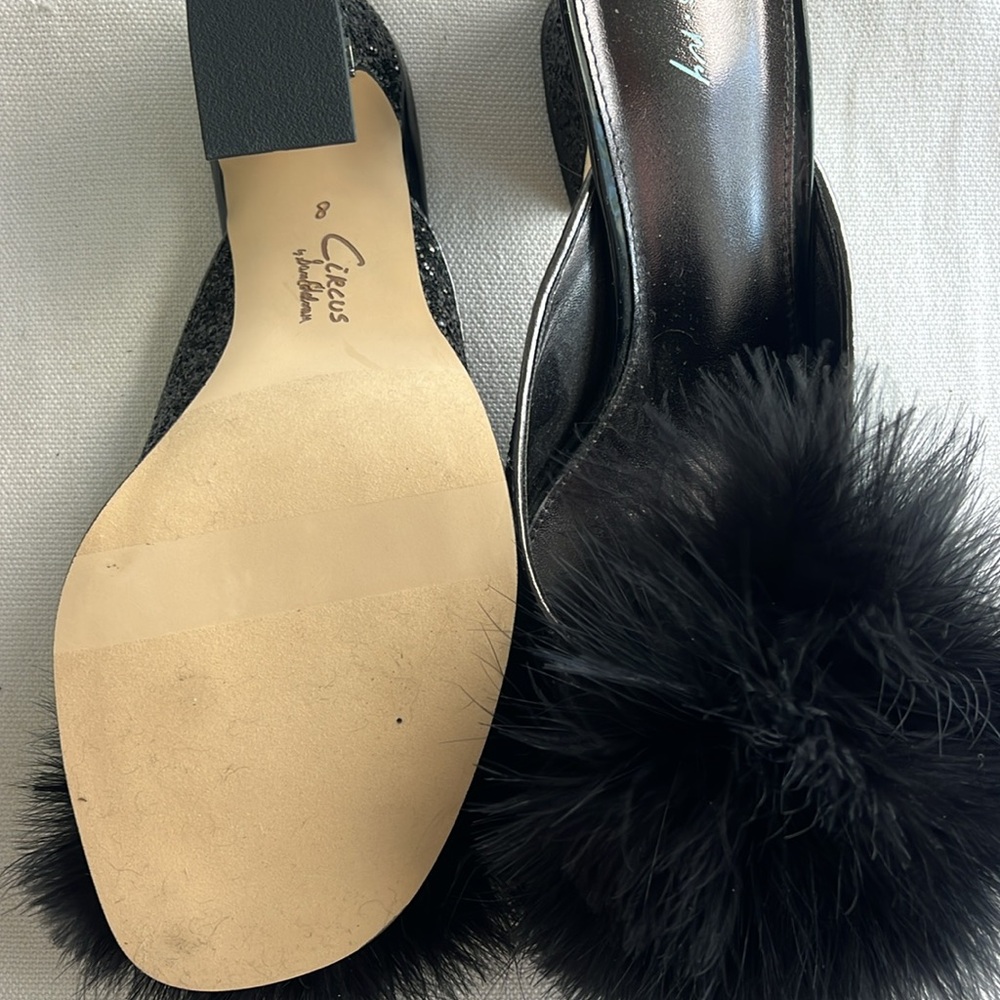 NWOT Circus by Sam Edelman Hadie black glittery faux fluff heel slide size 8 - Picture 7 of 8